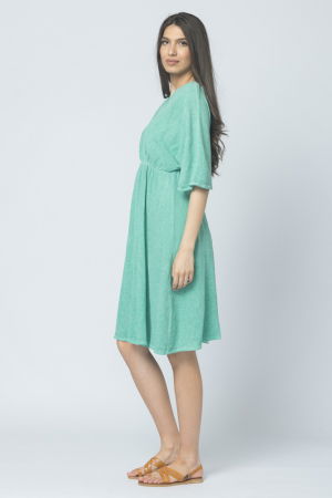 Rochie de vara din in si bumbac, cu bust petrecut, verde [1]