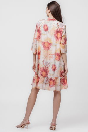 Rochie de vara midi cu imprimeu flori mari portocalii [3]