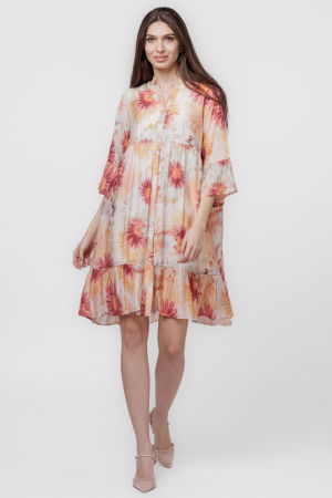 Rochii de Vară - Rochie de vara midi cu imprimeu flori mari portocalii