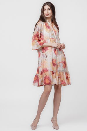 Rochie de vara midi cu imprimeu flori mari portocalii [1]