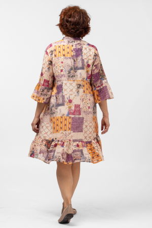 Rochie de vara midi cu imprimeu floral pe fond portocaliu [2]