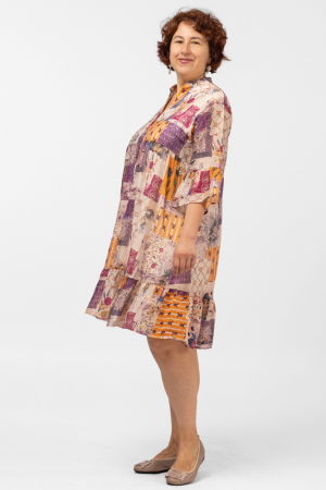 Rochie de vara midi cu imprimeu floral pe fond portocaliu [1]