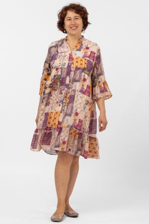 Rochii de Vară - Rochie de vara midi cu imprimeu floral pe fond portocaliu