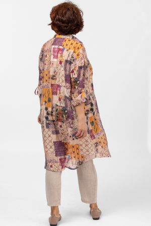 Camasa lunga subtire cu imprimeu floral pe fond portocaliu [4]