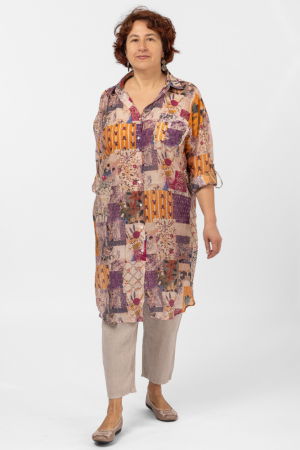 Rochii de Vară - Camasa lunga subtire cu imprimeu floral pe fond portocaliu