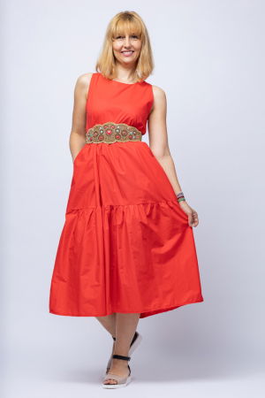 Rochie de vara rosie fara maneci, cu trei volane, din poplin de bumbac [1]