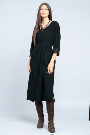 Rochie din catifea reiata neagra, cu elastic sub bust [3]