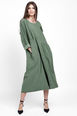 Rochii Casual - Rochie din catifea reiata, cu taieturi asimetrice si floare aplicata, verde pastel