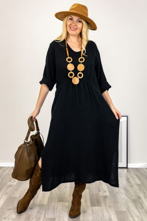 Rochie din catifea reiata neagra, cu elastic sub bust [7]