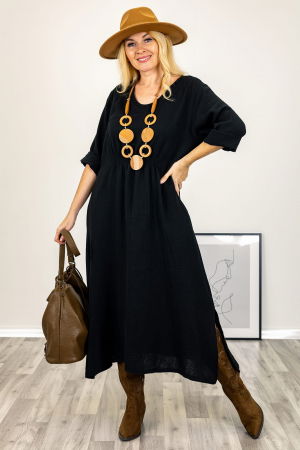 Rochii - Rochie din catifea reiata neagra, cu elastic sub bust