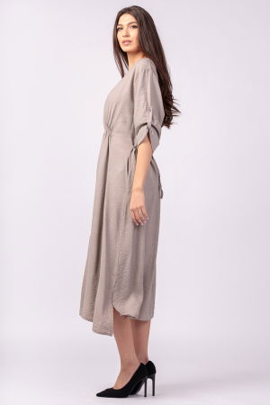 Rochie din vascoza bej, cu elastic sub bust si imprimeu [2]