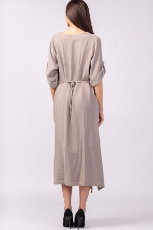 Rochie din vascoza bej, cu elastic sub bust si imprimeu [3]