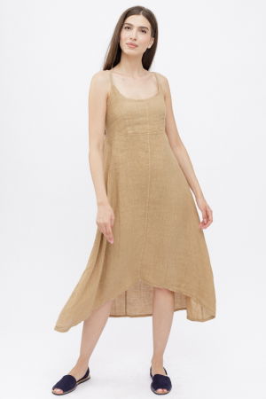 Rochii din In - Rochie din in, cu bretele reglabile si elastic la spate, camel