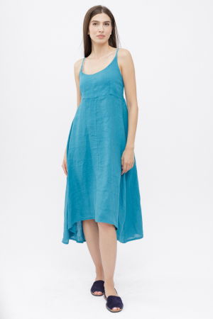 Rochii din In - Rochie din in, cu bretele reglabile si elastic la spate, turcoaz