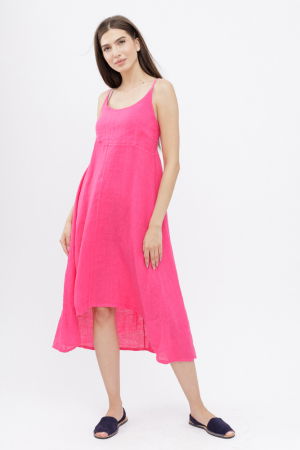 Rochie din in, cu bretele reglabile si elastic la spate, fucsia [1]