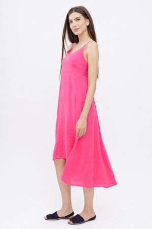 Rochie din in, cu bretele reglabile si elastic la spate, fucsia [2]