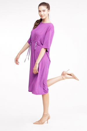 Rochie mov din vascoza cu snur in talie [4]