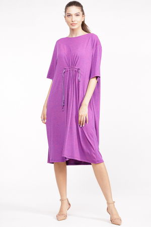Rochie mov din vascoza cu snur in talie [1]