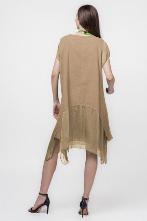 Rochie din in cu volan din matase naturala si colturi, camel [2]