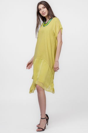 Rochie din in cu volan din matase naturala si colturi, galbena [3]