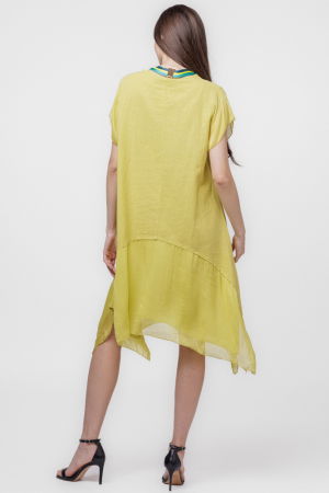 Rochie din in cu volan din matase naturala si colturi, galbena [5]