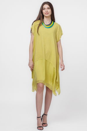 Rochii din In - Rochie din in cu volan din matase naturala si colturi, galbena