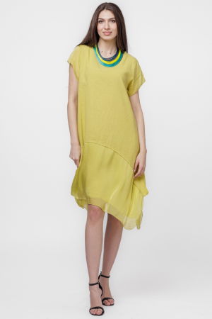 Rochie din in cu volan din matase naturala si colturi, galbena [2]