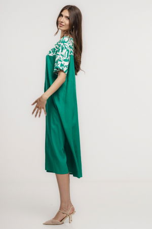 Rochie din in mercerizat, cu croi lejer si design minimalist verde cu platca mica imprimata [1]