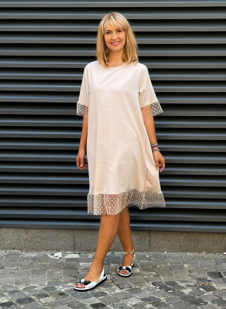 Rochii din In - Rochie din in mercerizat cu volanas tulle si funda spate, ivoire