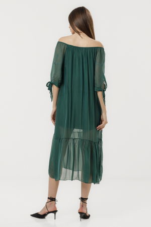 Rochie din matase si vascoza cu detalii feminine si croiala lejera, verde forest [3]