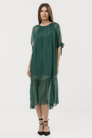 Rochie din matase si vascoza cu detalii feminine si croiala lejera, verde forest [1]
