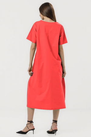 Rochie din poplin de bumbac, cu croi lejer si design minimalist, corai [2]