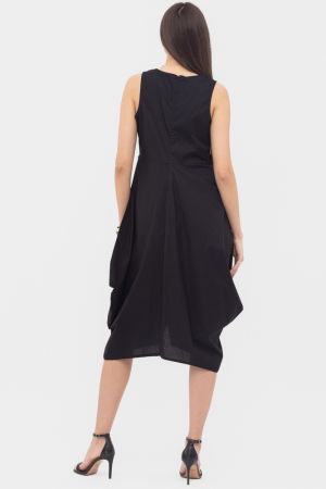 Rochie din poplin de bumbac petrecuta, cu colturi laterale, neagra [2]