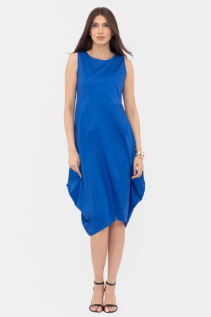 Rochie din poplin de bumbac petrecuta, cu colturi laterale, albastra [1]