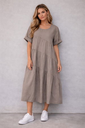 Rochii Casual - Rochie midi oversized din poplin de bumbac – stil lejer natural, bej inchis