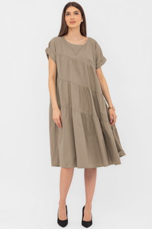 Rochie din poplin satinat cu volane oblice, bej inchis [1]