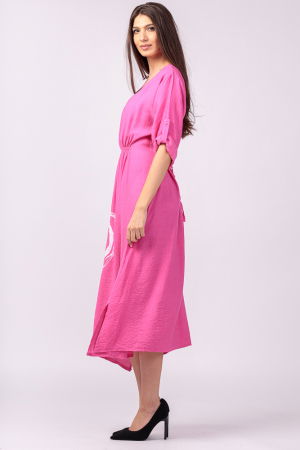 Rochie din vascoza fucsia, cu elastic sub bust si imprimeu [1]
