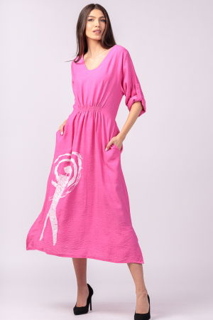 Rochie din vascoza fucsia, cu elastic sub bust si imprimeu [3]