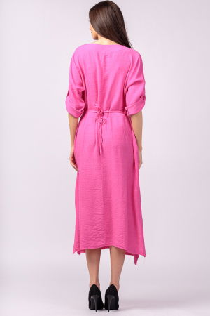 Rochie din vascoza fucsia, cu elastic sub bust si imprimeu [4]