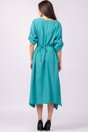 Rochie din vascoza turcoaz, cu elastic sub bust si imprimeu [3]