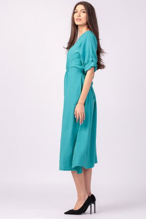 Rochie din vascoza turcoaz, cu elastic sub bust si imprimeu [2]