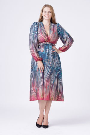 Rochii Elegante & Office - Rochie eleganta cu bust petrecut si imprimeu predominant turcoaz