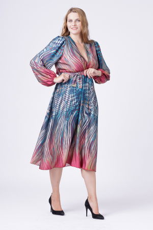 Rochie eleganta cu bust petrecut si imprimeu predominant turcoaz [2]