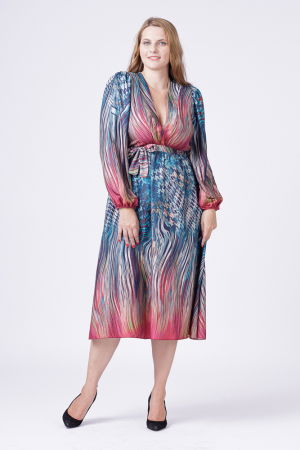 Rochie eleganta cu bust petrecut si imprimeu predominant turcoaz [1]