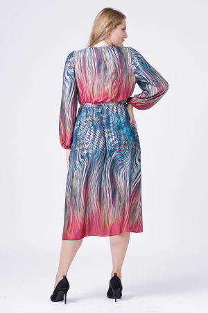 Rochie eleganta cu bust petrecut si imprimeu predominant turcoaz [4]