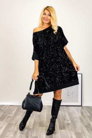 Rochie eleganta, neagra, midi, cu paiete negre [1]