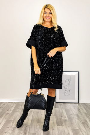 ÎMBRĂCĂMINTE - Rochie eleganta, neagra, midi, cu paiete negre