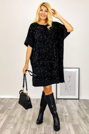 Rochie eleganta, neagra, midi, cu paiete negre [3]