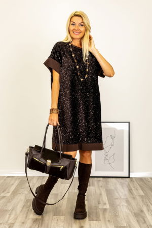 ÎMBRĂCĂMINTE - Rochie midi eleganta, maro, cu paiete