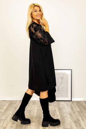 Rochie neagra eleganta cu maneci din tull brodat [2]